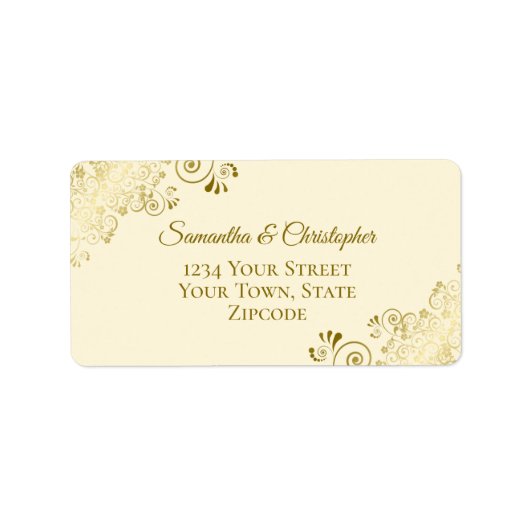 Gold Lace Frills op Cream Elegant Wedding Address Etiket (Voorkant)
