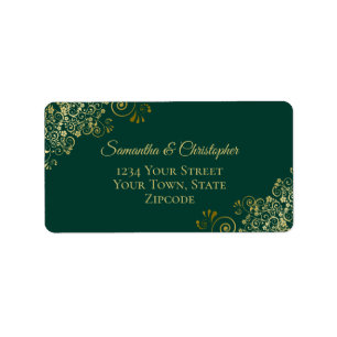 Gold Lace Frills op Emerald Green Wedding Address Etiket