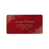 Gold Lace Frills op Red Elegant Wedding Address Etiket (Voorkant)
