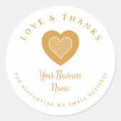 Gold Lace Heart Love & Thanks Supporting Business Ronde Sticker (Voorkant)