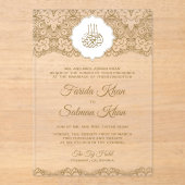 Gold Lace Islamic Muslim Wedding Acryl Uitnodigingen (Voorkant)