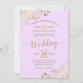 Gold Lace Lila Paars Elegant Calligraphy Wedding Kaart (Voorkant)