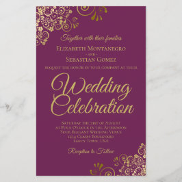 Gold Lace Magenta BUDGET Weddenschap Grote uitnodi