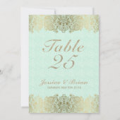 Gold Lace & Mint-Green Wedding Table Number Kaart (Achterkant)