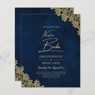 Gold Lace Navy Blue All-in-1 Wedding nodigt QR Co