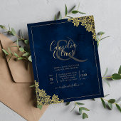 Gold Lace Navy Blue All-in-1 Wedding nodigt QR Co
