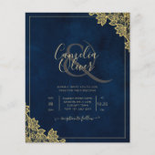 Gold Lace Navy Blue All-in-1 Wedding nodigt QR Co (Voorkant)