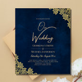 Gold Lace Navy Blue All-in-1 Wedding nodigt QR Co Flyer
