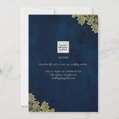 Gold Lace Navy Blue All-in-1 Wedding nodigt QR Co Kaart (Achterkant)