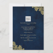 Gold Lace Navy Blue All-in-1 Wedding nodigt QR Co Kaart (Achterkant)