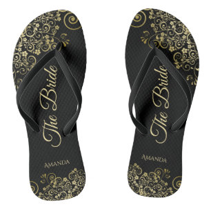 Gold Lace op Black The Bride Elegant Wedding Teenslippers
