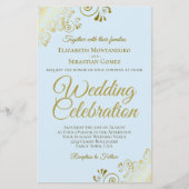 Gold Lace op Blue BUDGET Weddenschap Grote uitnodi (Voorkant)