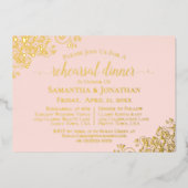Gold Lace op Blush Pink Wedding Rehearsal Dinner Folie Uitnodiging (Voorkant)