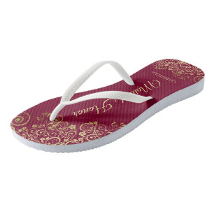 Gold Lace op Bourgogne Maroon Maid of Honor Weddin Teenslippers