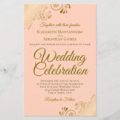 Gold Lace op Coral BUDGET Weddenschap Grote uitnod (Voorkant)