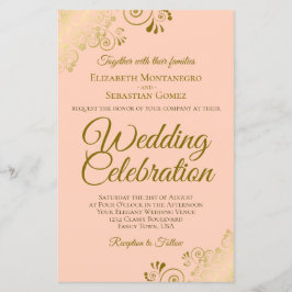 Gold Lace op Coral BUDGET Weddenschap Grote uitnod