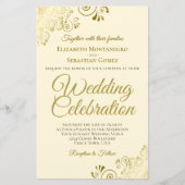 Gold Lace op Cream BUDGET Weddenschap Grote uitnod (Voorkant)