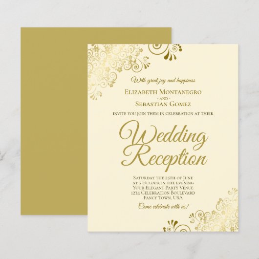 Gold Lace op Cream Wedding Reception BUDGET Invite (Voorkant / Achterkant)