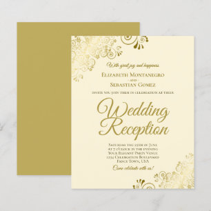 Gold Lace op Cream Wedding Reception BUDGET Invite