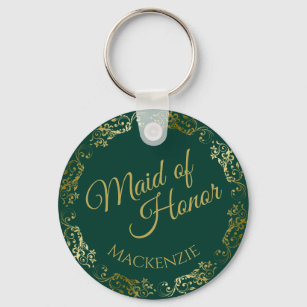 Gold Lace op Emerald Green Maid of Honor Wedding Sleutelhanger