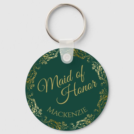 Gold Lace op Emerald Green Maid of Honor Wedding Sleutelhanger (Voorkant)