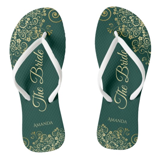 Gold Lace op Emerald Green The Bride Wedding Teenslippers (Voetbed)