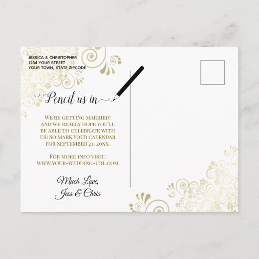 Gold Lace op het marineverbod Save the Date Oval P Aankondigingskaart (Achterkant)