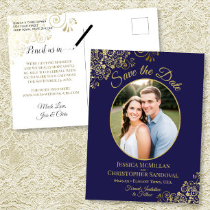Gold Lace op het marineverbod Save the Date Oval P Aankondigingskaart