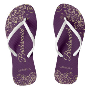 Gold Lace op het Paarse Plum Chic Bridesmaid Wedde Teenslippers