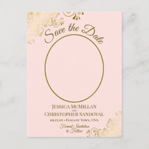 Gold Lace op het roze huwelijk Sparen de Ovale Fot Aankondigingskaart