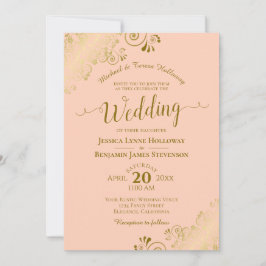Gold Lace op koraalpap Elegant Formal Wedding Kaart