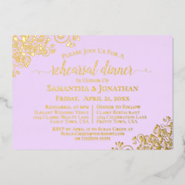 Gold Lace op Lila Paarse bruiloft Folie Uitnodiging