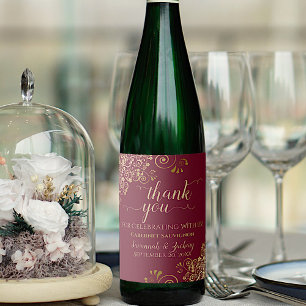 Gold Lace op Maroon Burgundy Weddenschap Dank je Wijn Etiket