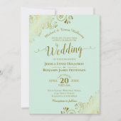 Gold Lace op Mint Green Elegant Formal Wedding Kaart (Voorkant)