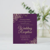 Gold Lace op Plum Wedding Reception BUDGET Invite (Staand voorkant)