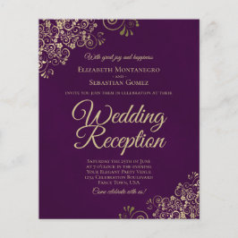 Gold Lace op Plum Wedding Reception BUDGET Invite