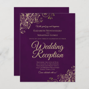 Gold Lace op Plum Wedding Reception BUDGET Invite