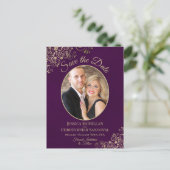 Gold Lace op Plum Wedding Save the Date Oval Photo Aankondigingskaart (Staand voorkant)