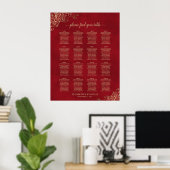 Gold Lace op Red 16 Table Wedding Seating Chart Poster (Thuiskantoor)