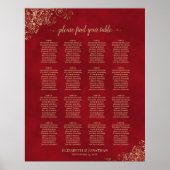 Gold Lace op Red 16 Table Wedding Seating Chart Poster (Voorkant)