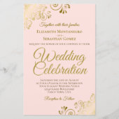 Gold Lace op roze BUDGET Weddenschap Grote uitnodi (Voorkant)