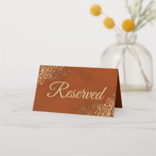 Gold Lace op Rust Oranje Elegant Wedding Gereserve Plaatskaartje