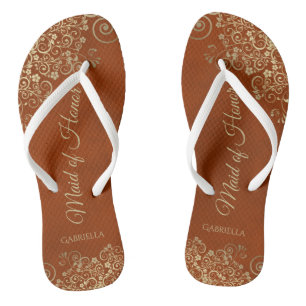 Gold Lace op Rust Sinaasappel Maid of Honor Weddin Teenslippers
