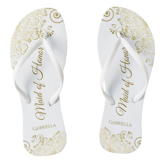 Gold Lace op White Elegant Maid of Honor Wedding Teenslippers (Voetbed)