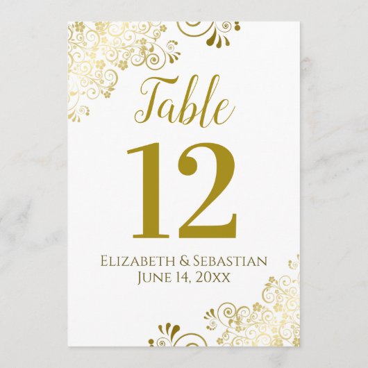 Gold Lace op White Large Wedding Table Number (Achterkant)