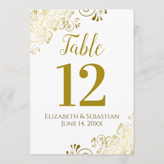 Gold Lace op White Large Wedding Table Number (Voorkant)