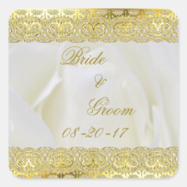 Gold Lace op White Rose Wedding Vierkante Sticker