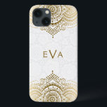 Gold Lace Ornament - Aangepaste witte achtergrond Case-Mate iPhone Case<br><div class="desc">Elegant goud  ornament van de florale kant boven witte cirkels patroonachtergrond. Het ontwerp kan in om het even welke kleuren en op om het even welk product worden gevraagd wij aanbieden. Aangepast en optioneel monogram.</div>
