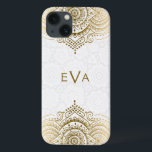 Gold Lace Ornament - Aangepaste witte achtergrond Case-Mate iPhone Case<br><div class="desc">Elegant goud  ornament van de florale kant boven witte cirkels patroonachtergrond. Het ontwerp kan in om het even welke kleuren en op om het even welk product worden gevraagd wij aanbieden. Aangepast en optioneel monogram.</div>