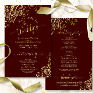 Gold Lace over Auburn Brown Budget Wedding Program